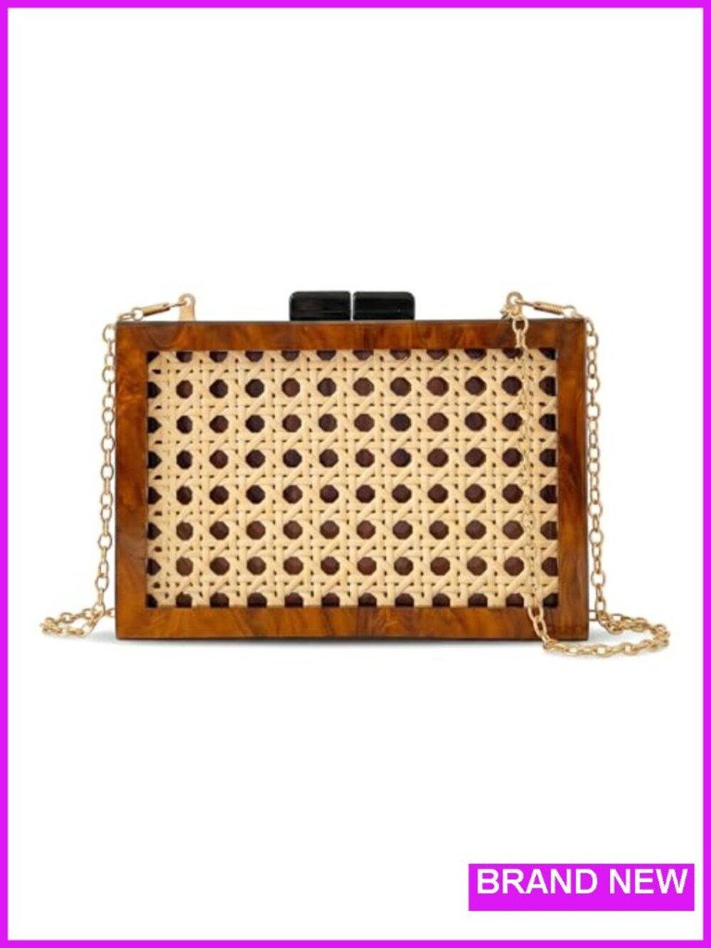 Woven Acrylic Purse Evening Handbag Rattan Needlepoint Clutch Chain Wicker Box